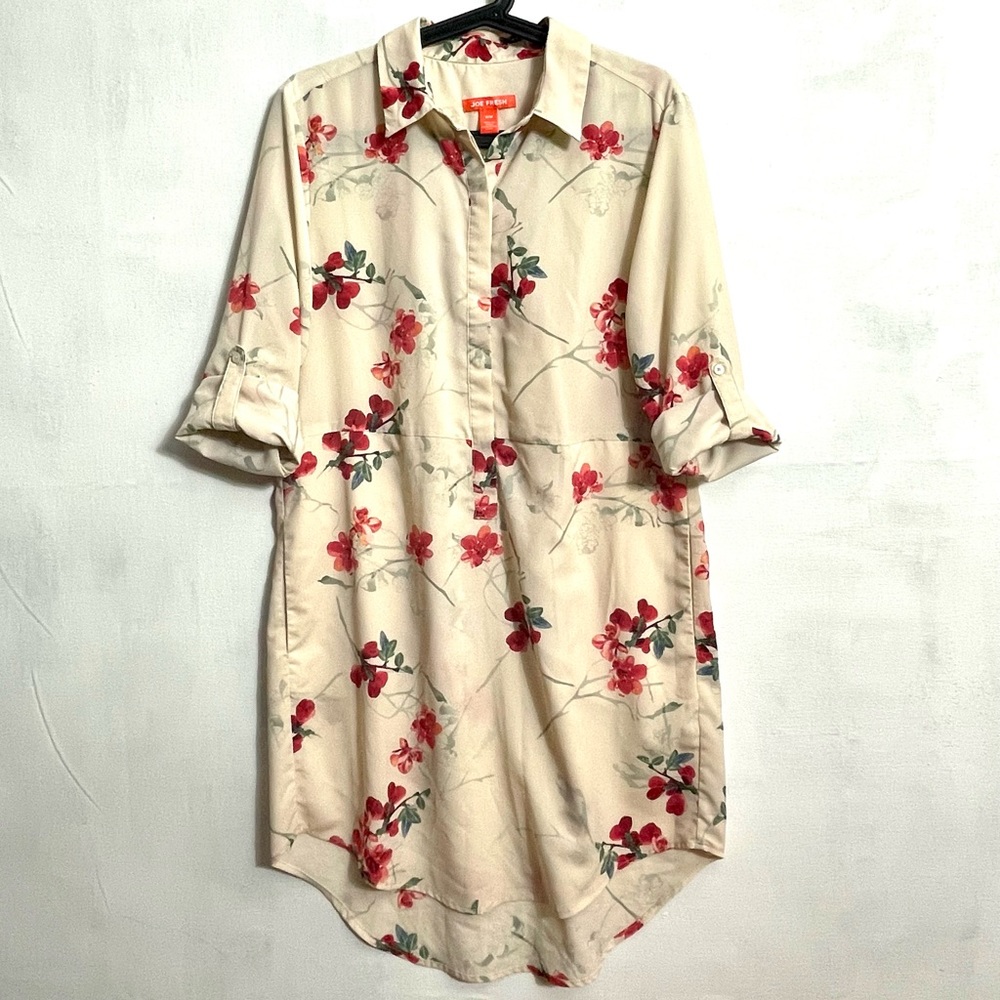 Tunic-length cherry blossoms shirt dress